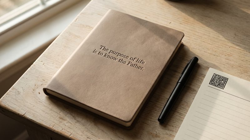 A blank leather journal carrying the mark.